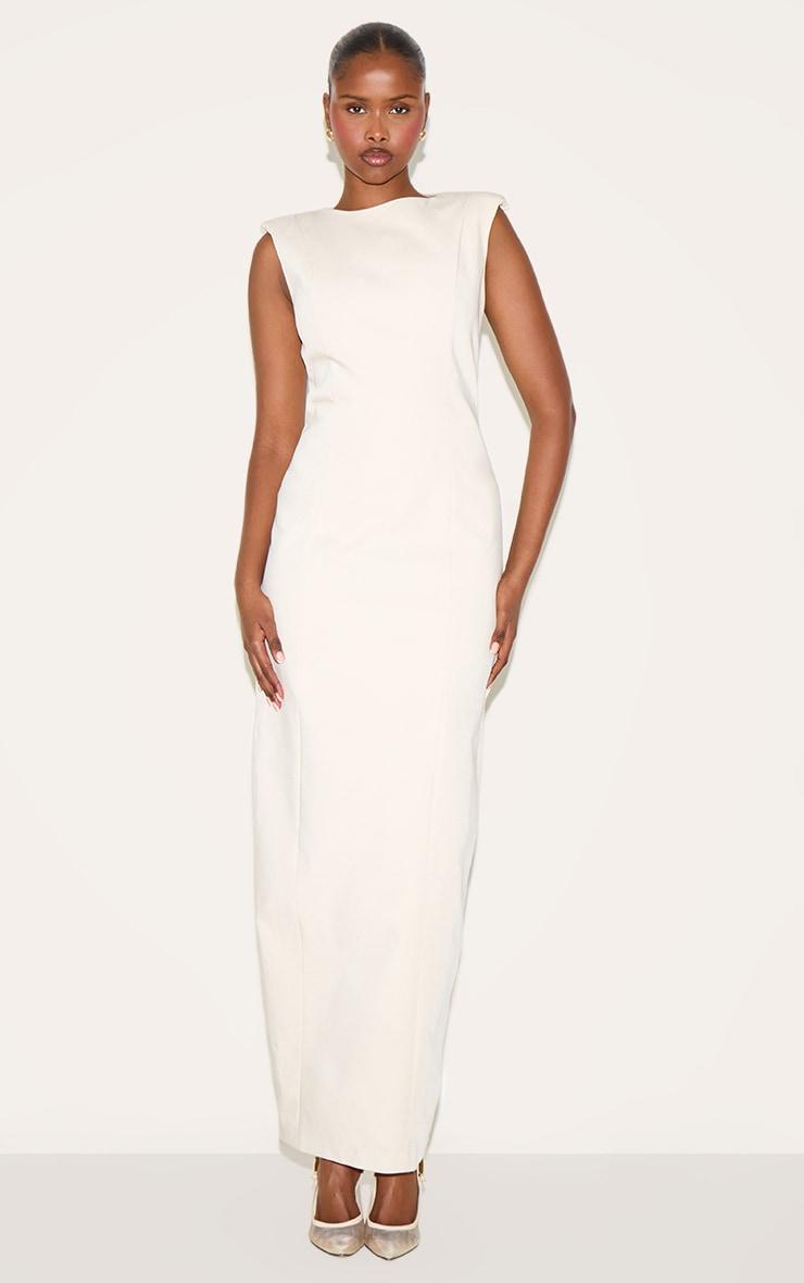 Cream Woven Boat Neck Maxi Dress Product Image