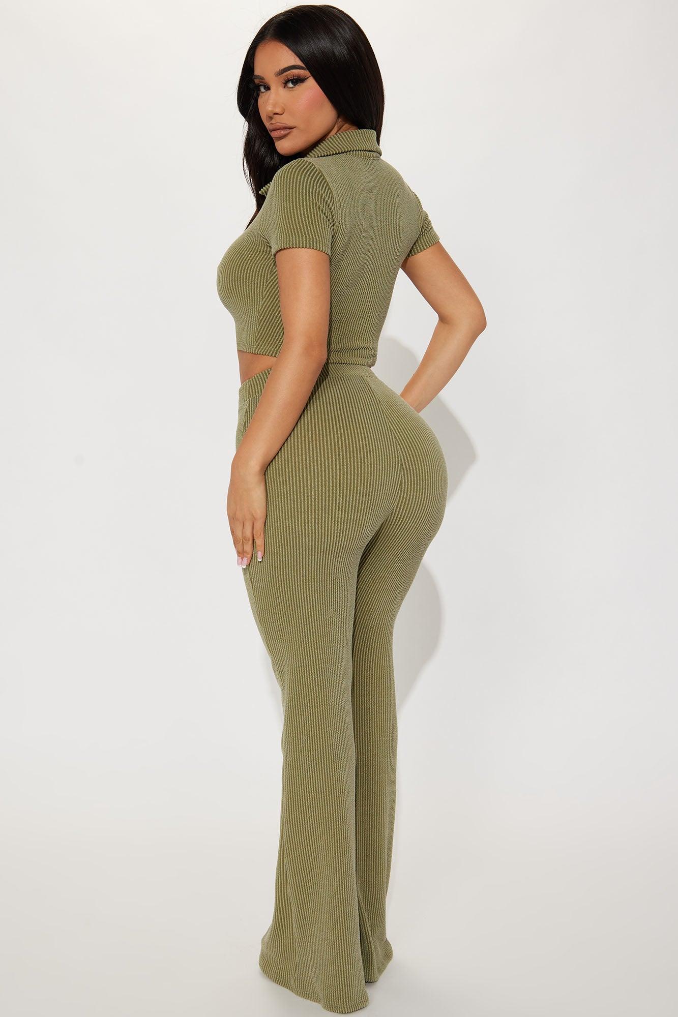 Josie Ribbed Pant Set - Olive Product Image
