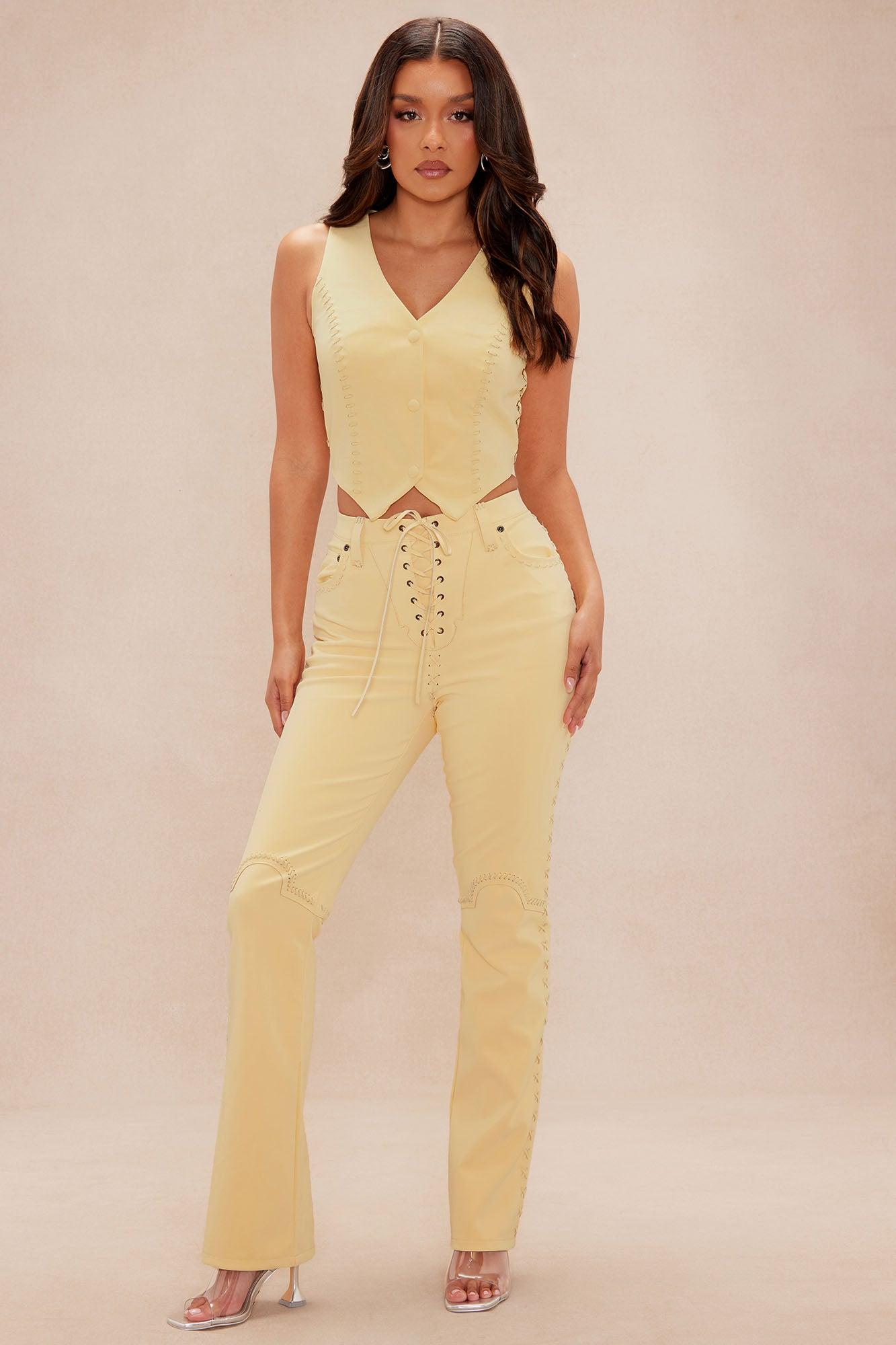 Austin Faux Leather Vest - Yellow Female Product Image