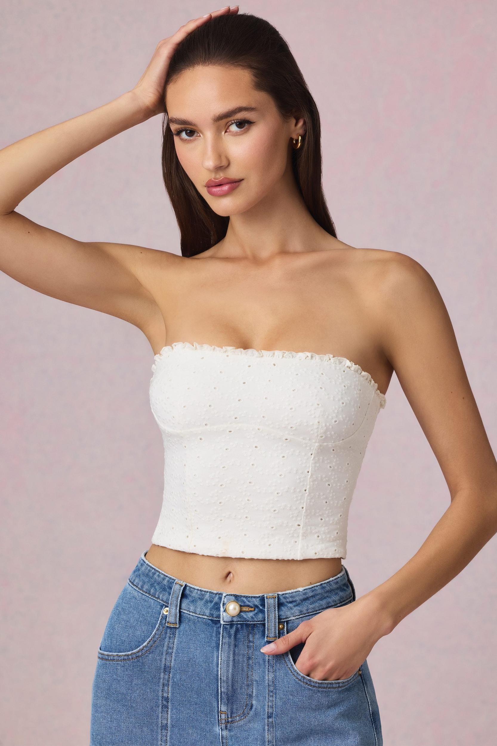 Broderie Anglaise Camisole Top in White Product Image