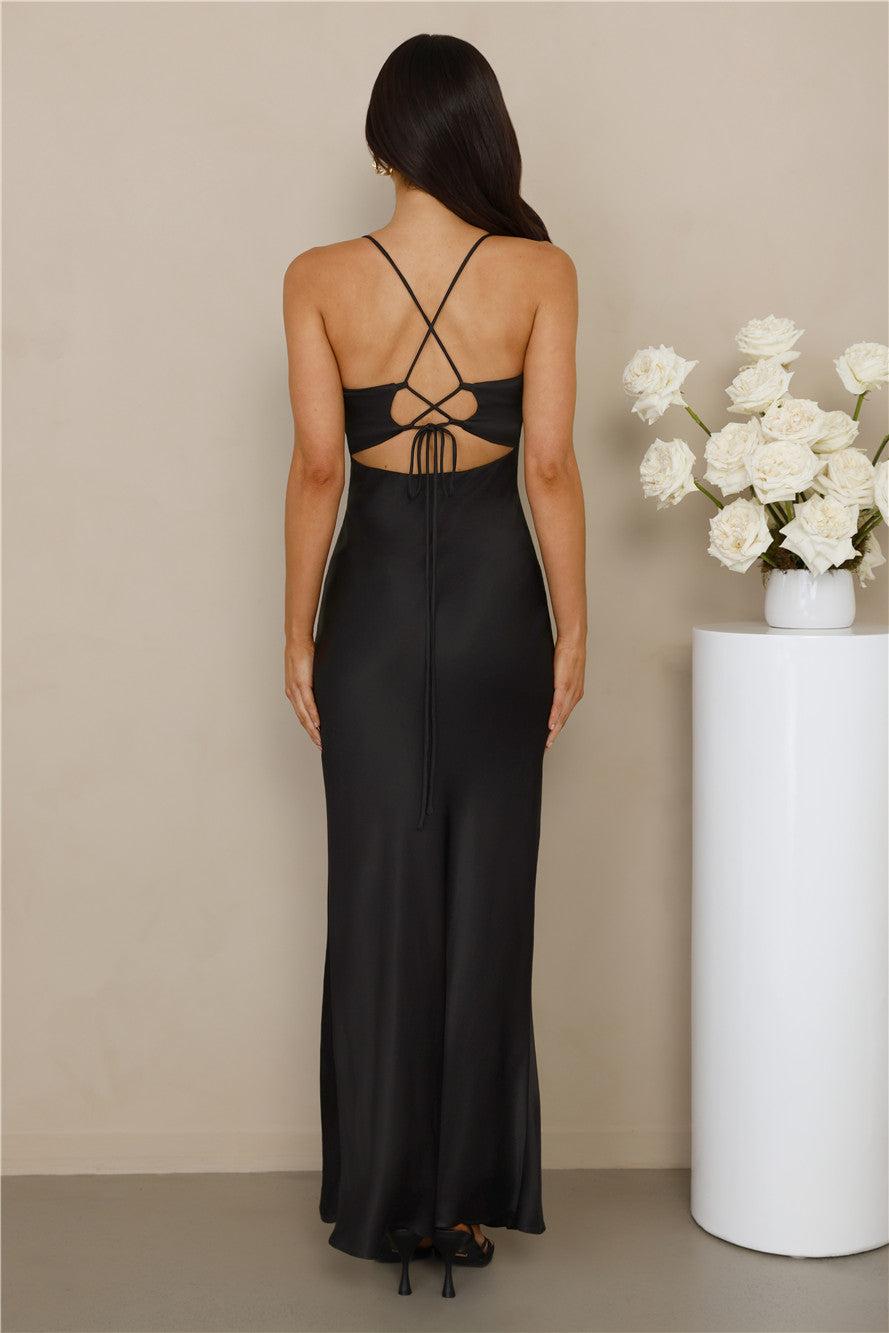 The Sophia Satin Maxi Dress Black Product Image