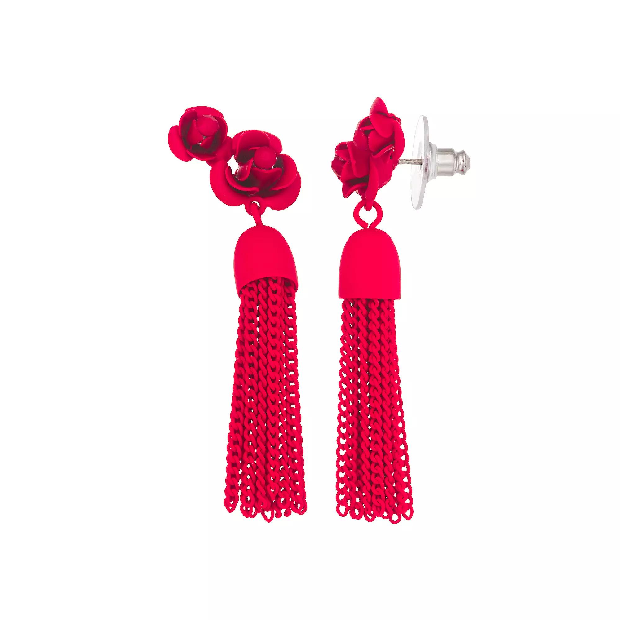 Simply Vera Vera Wang Flower Fringe Drop Earrings, Women's, Red Product Image