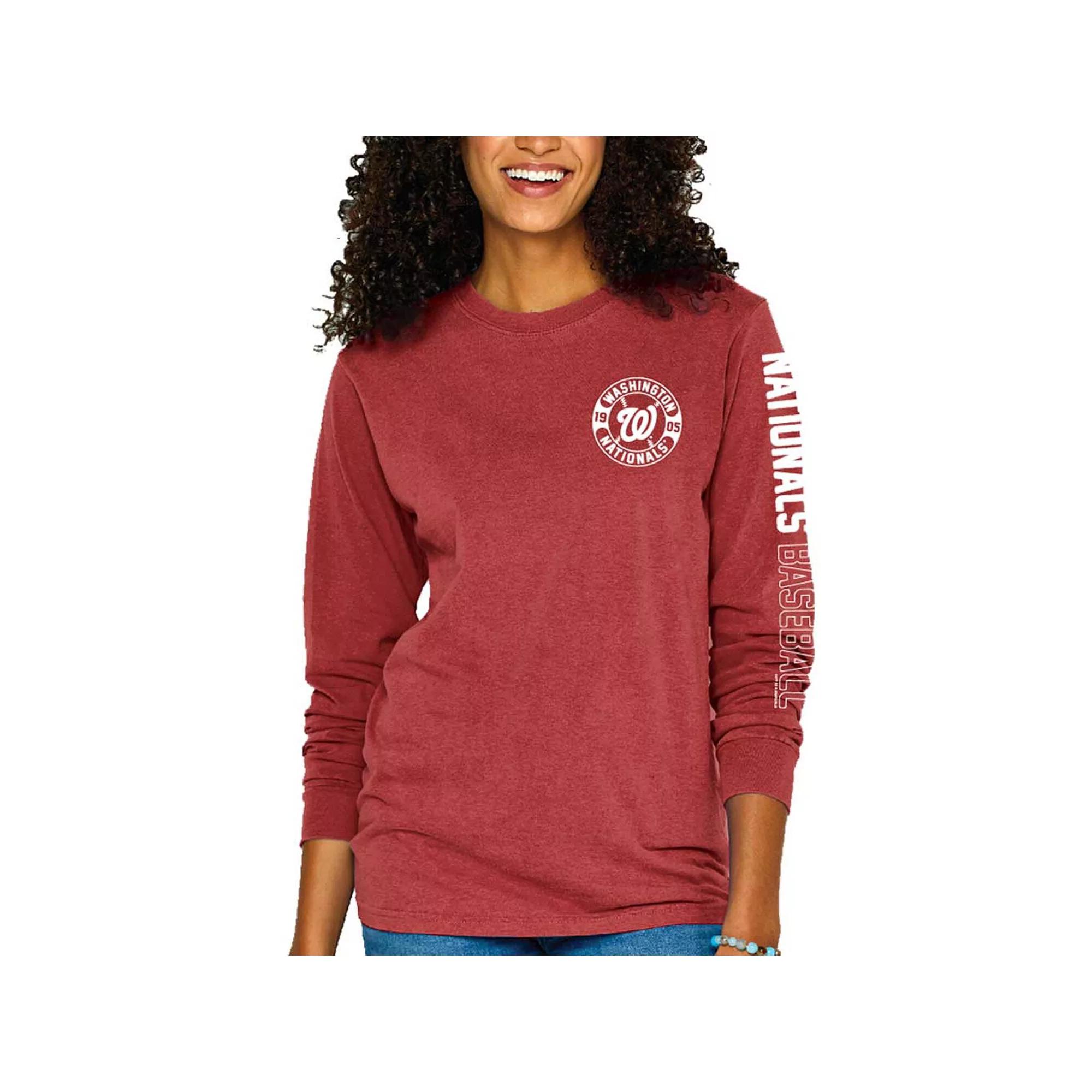 Women's Soft as a Grape Red Washington Nationals Pigment-Dyed Long Sleeve T-Shirt,  Product Image