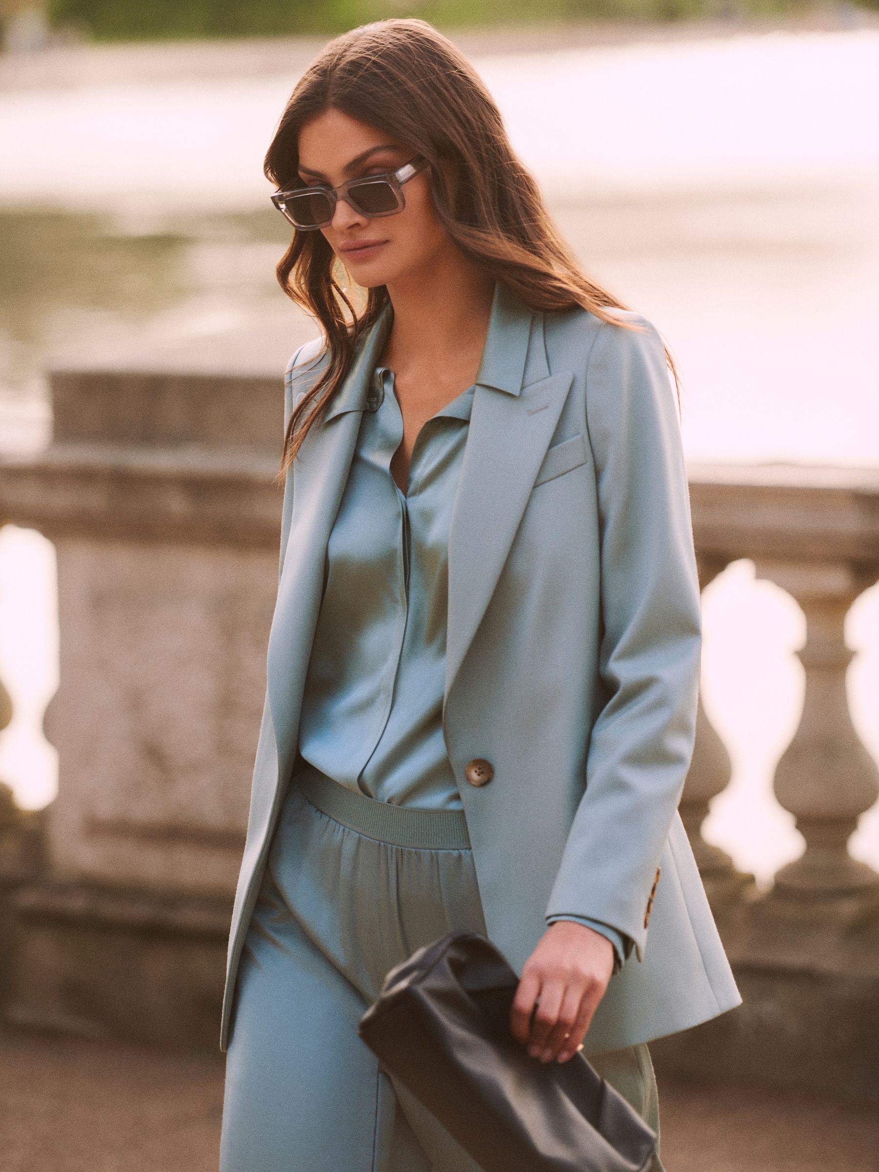 Wool Blend Single Breasted Blazer in Green Product Image