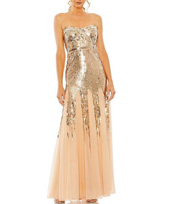 Mac Duggal Sequin Mesh Strapless Sweetheart Neck A-Line Gown Product Image