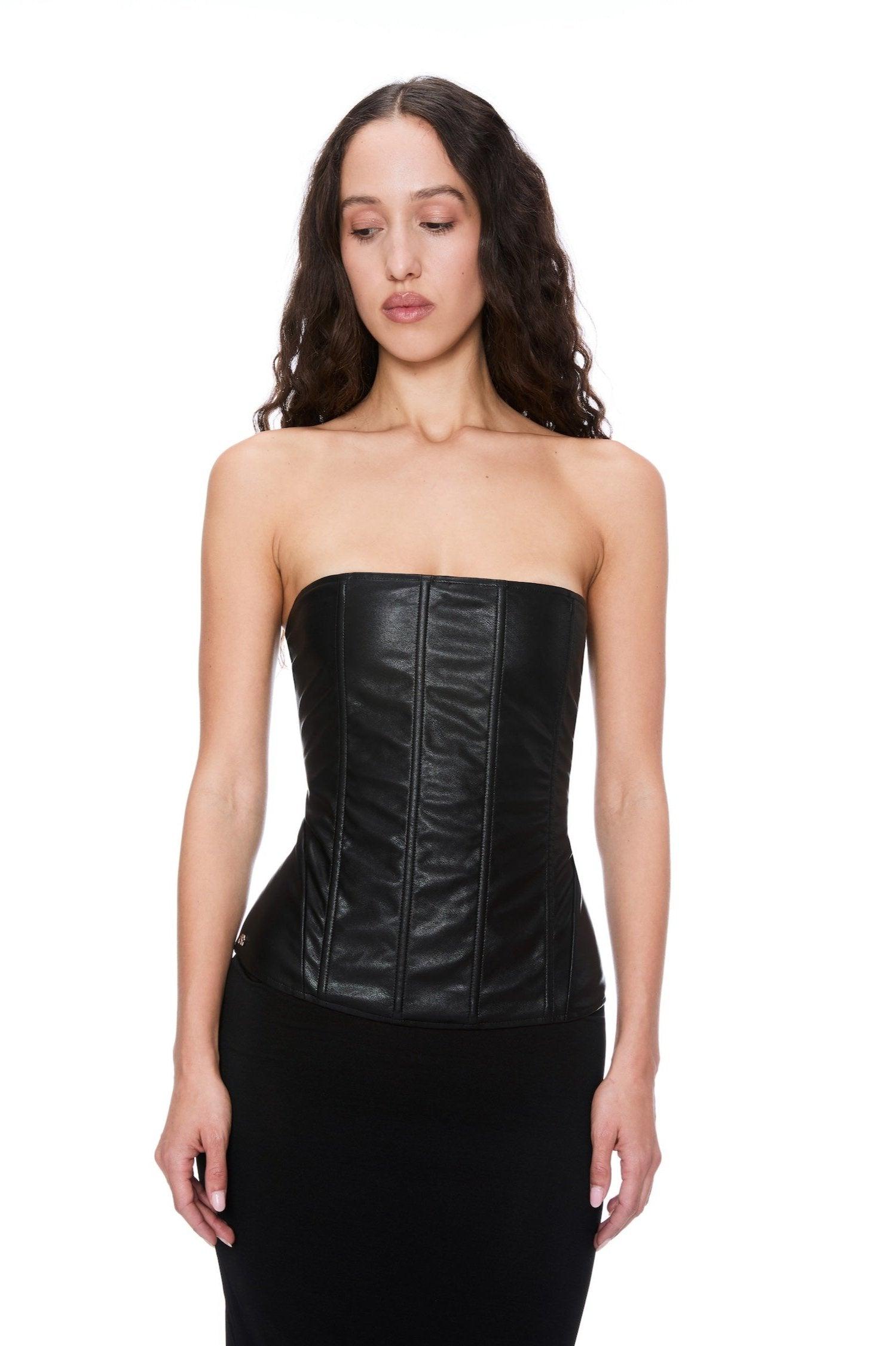 LIBRA CORSET - BLACK VEGAN LEATHER Product Image
