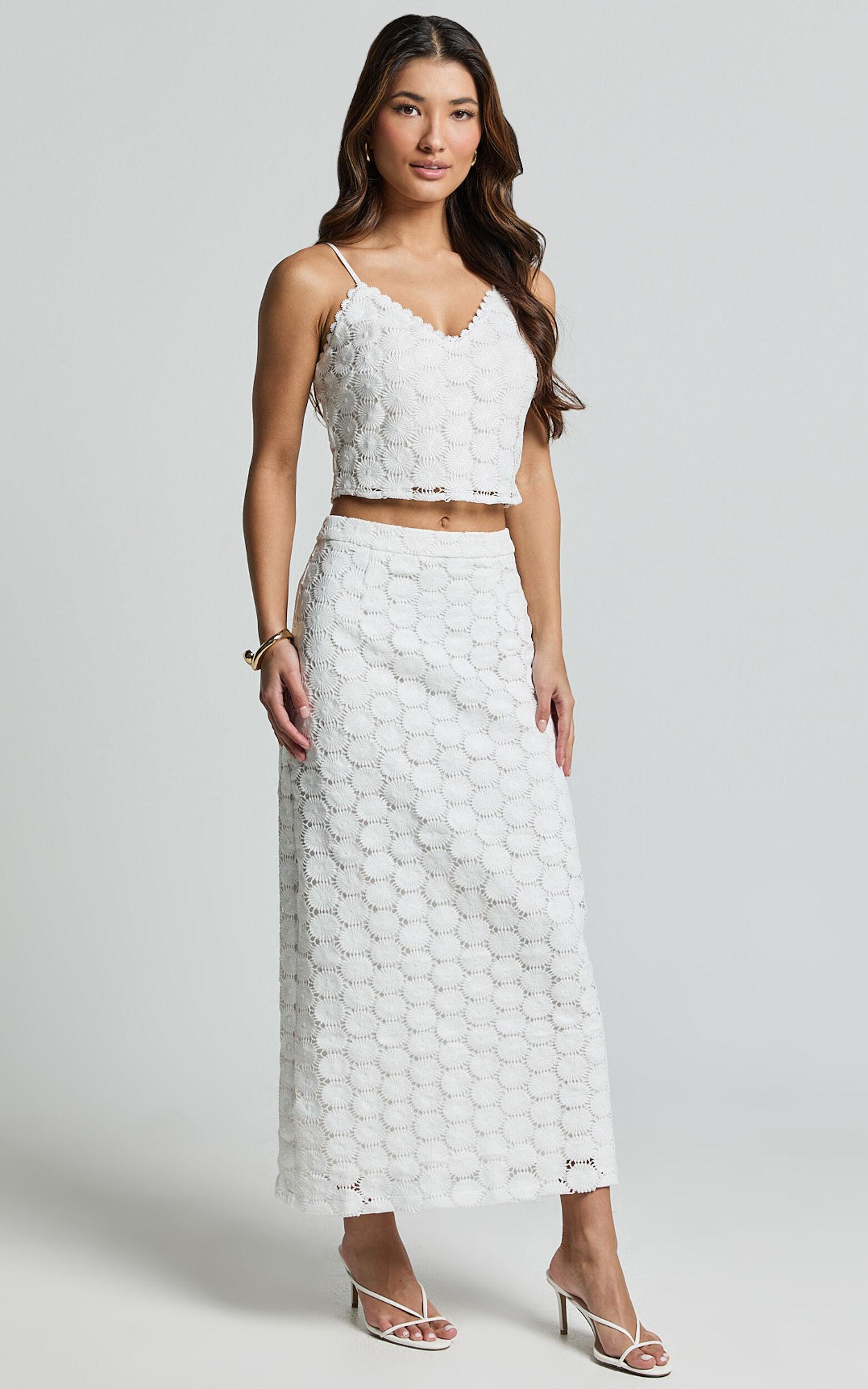 Wendy Top - Broderie Lace Cami Crop Top in White Product Image