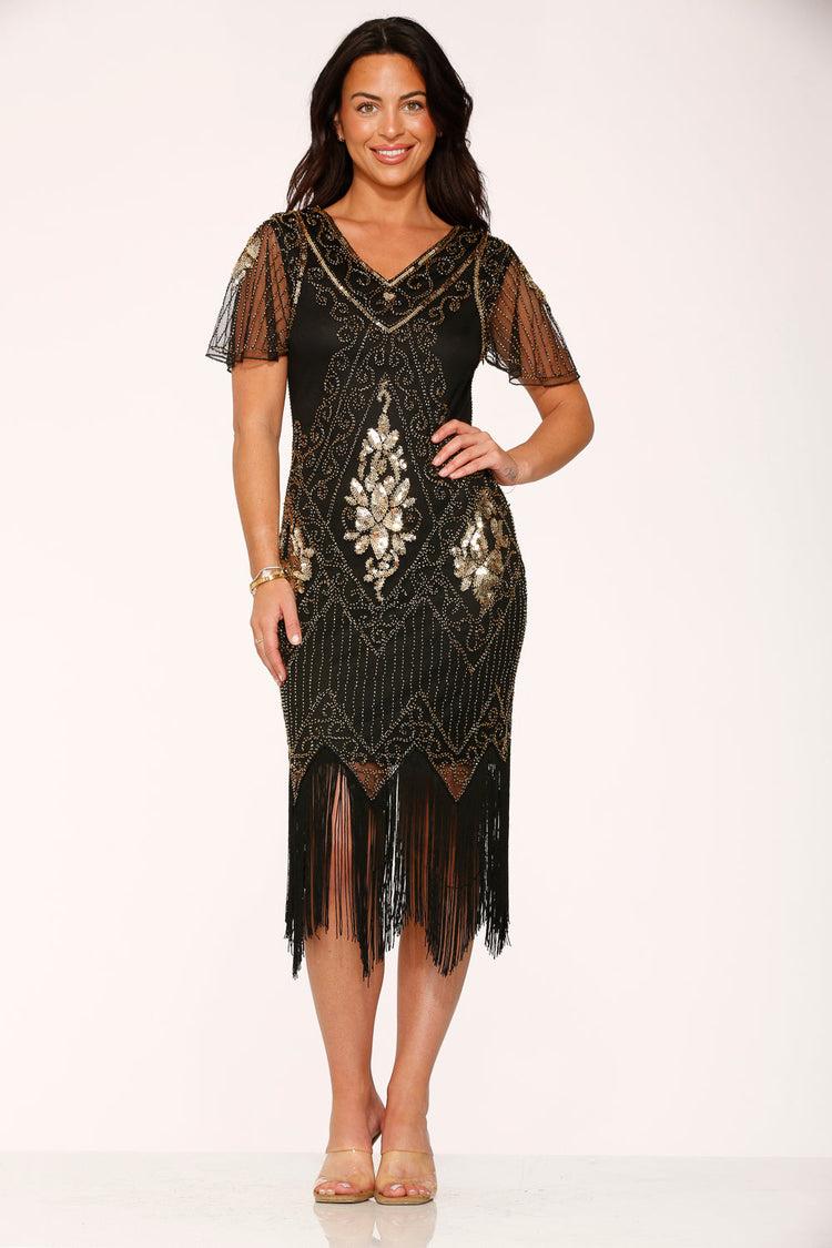 Black & Gold Flapper Dress Product Image