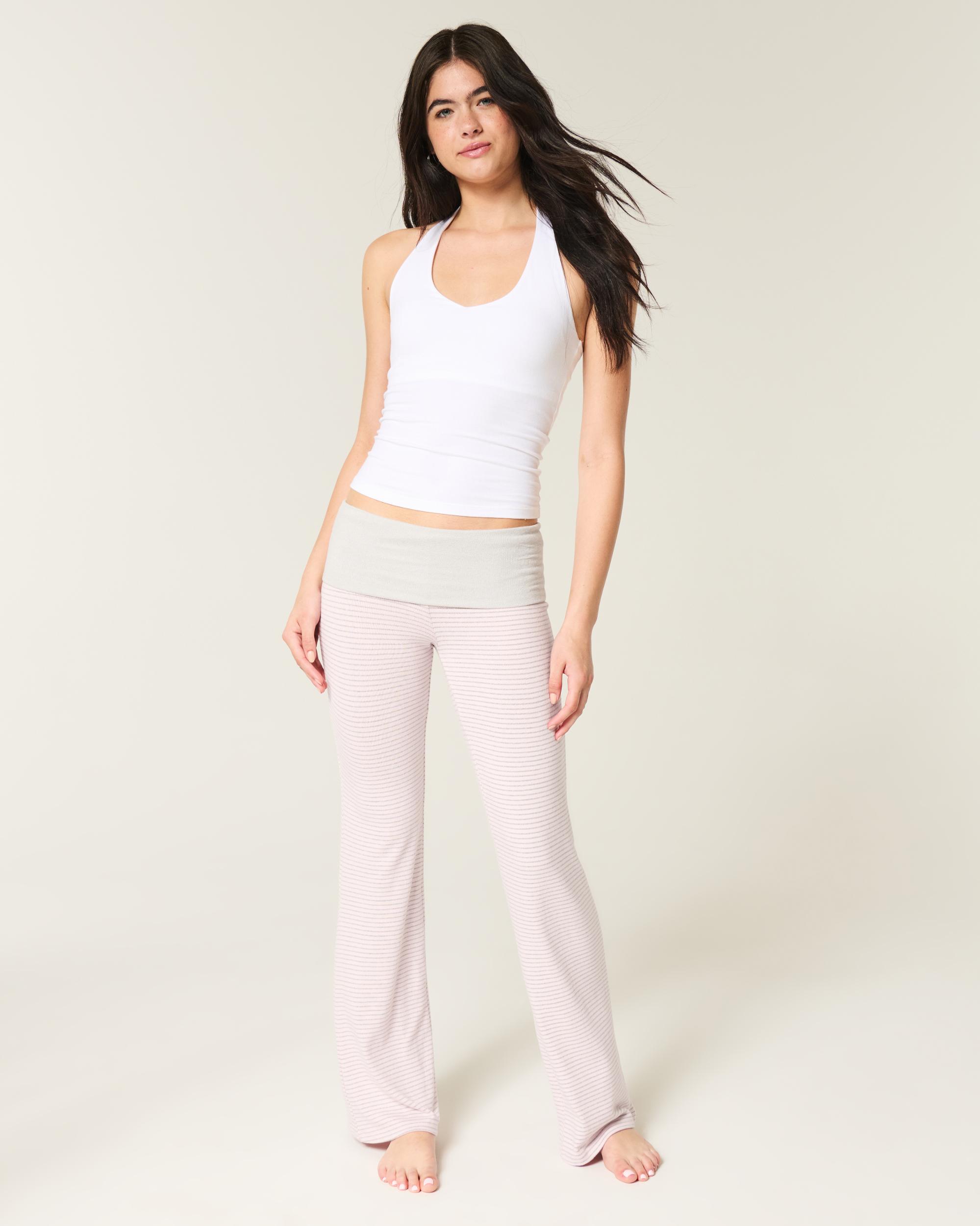 Foldover Waist Knit Flare Pants Product Image