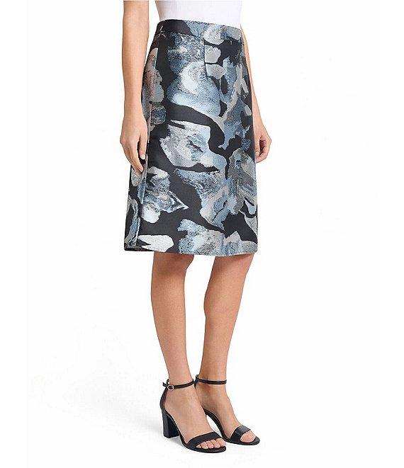 Ming Wang Coordinating Woven Floral Print A-Line Skirt Product Image