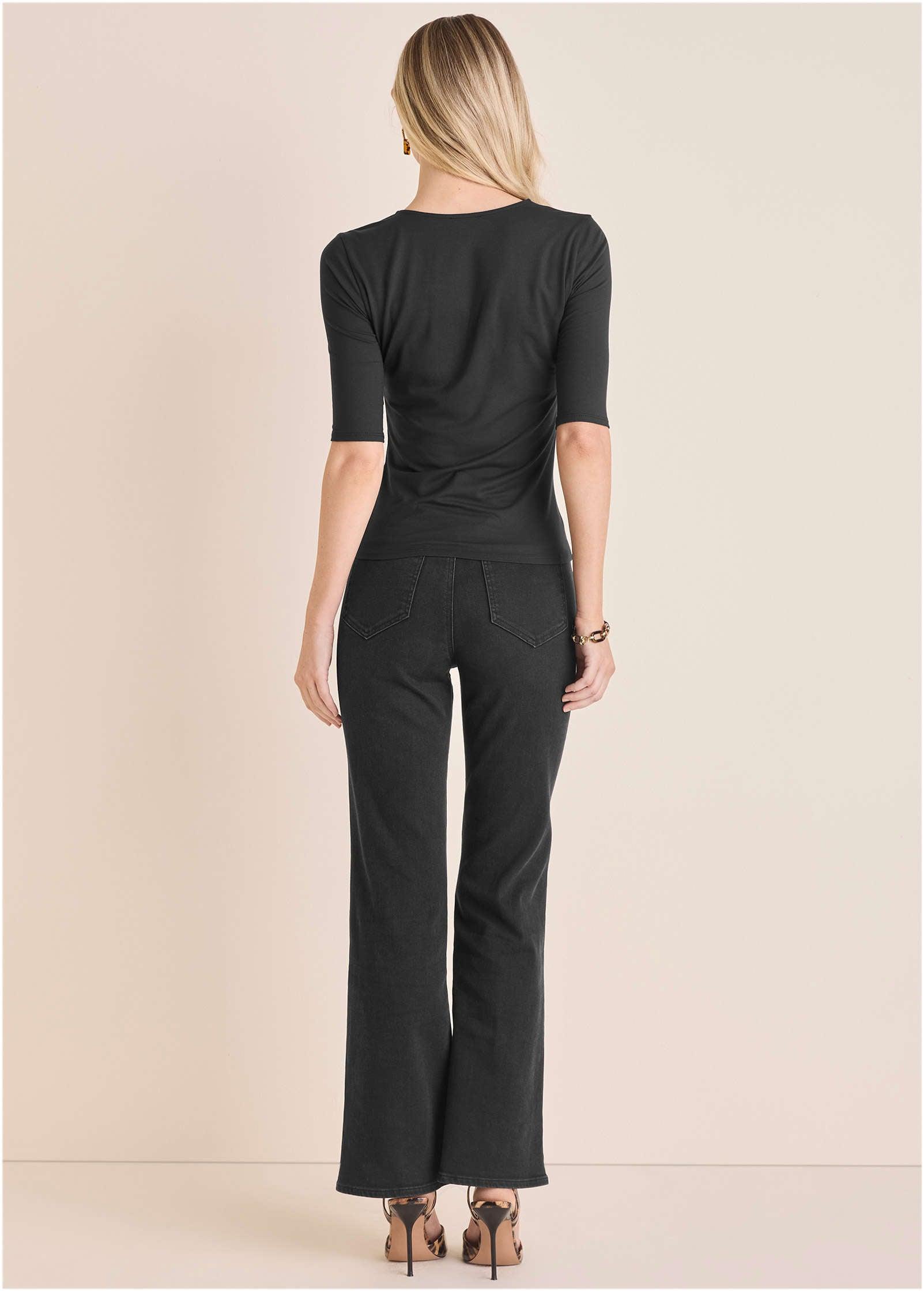 Cut Out 3/4 Sleeve Top - Black Product Image