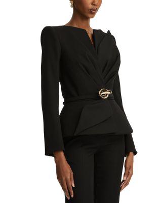 Black Satin Bow Buckle Belt Jacket Product Image