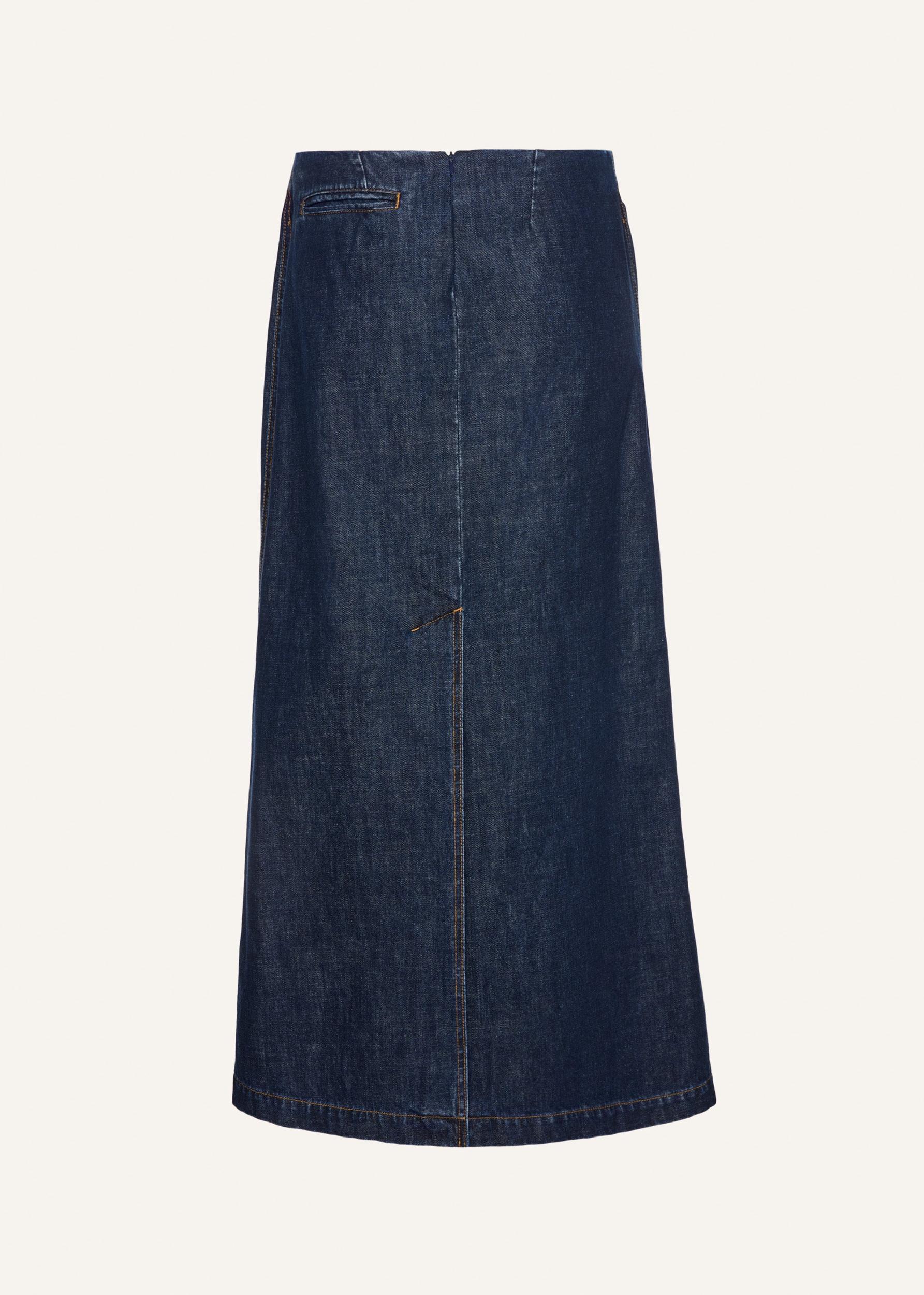 Denim draped midi skirt in navy blue Product Image