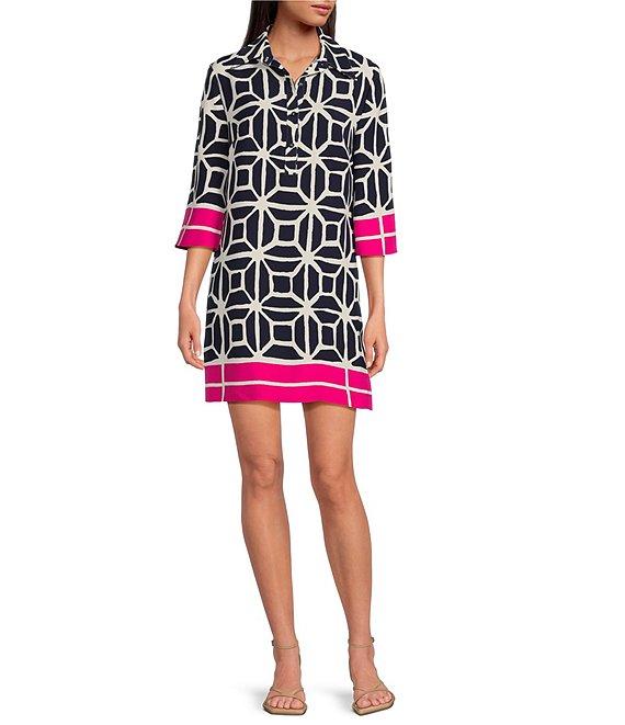 Trina Turk Argina Printed Georgette Collar Neck 3/4 Sleeve Shift Dress Product Image