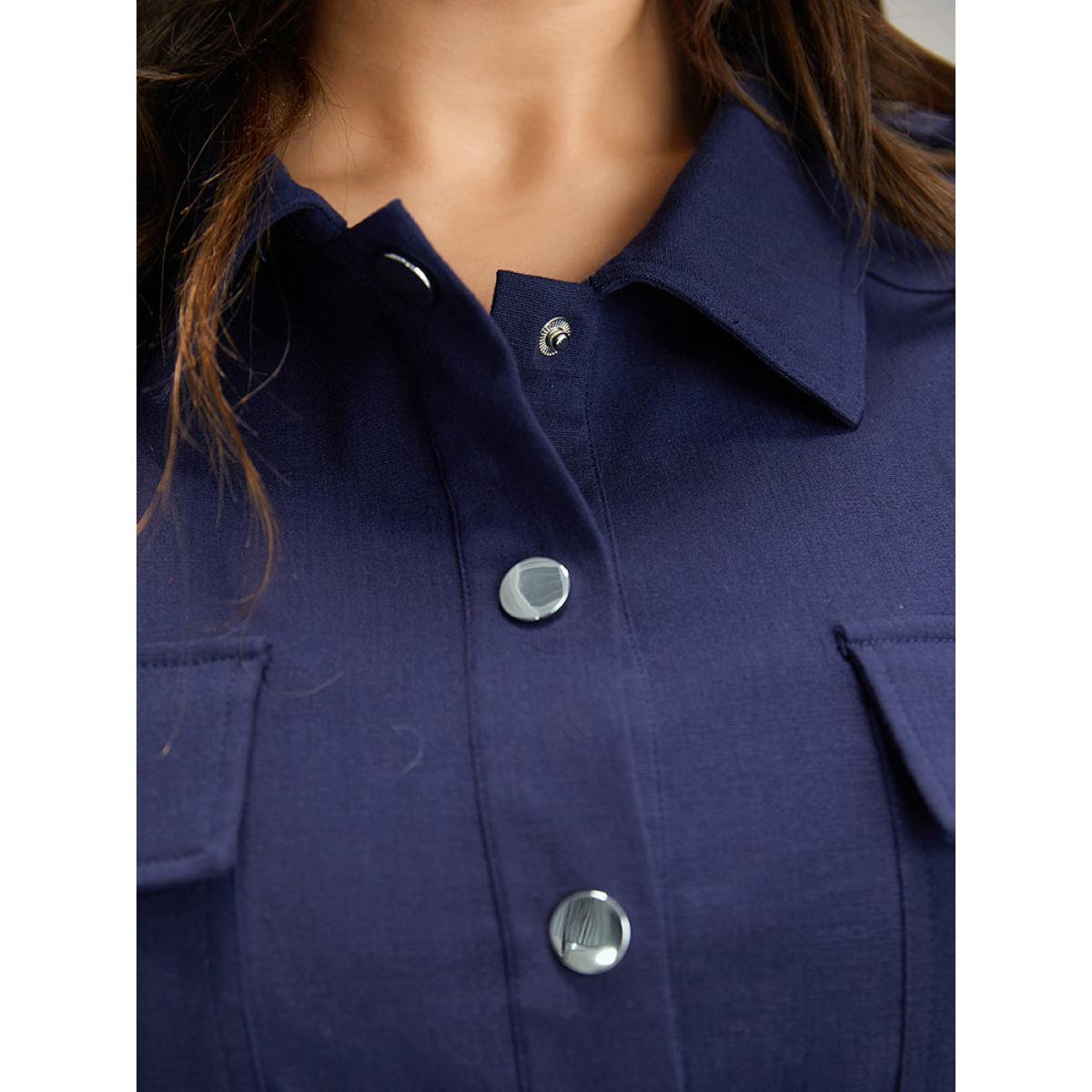 Plus Size Solid Metal Detail Pocket Drawstring Coat Women Indigo Casual Plain Ladies Dailywear Winter Coats BloomChic 18-20/2X Product Image