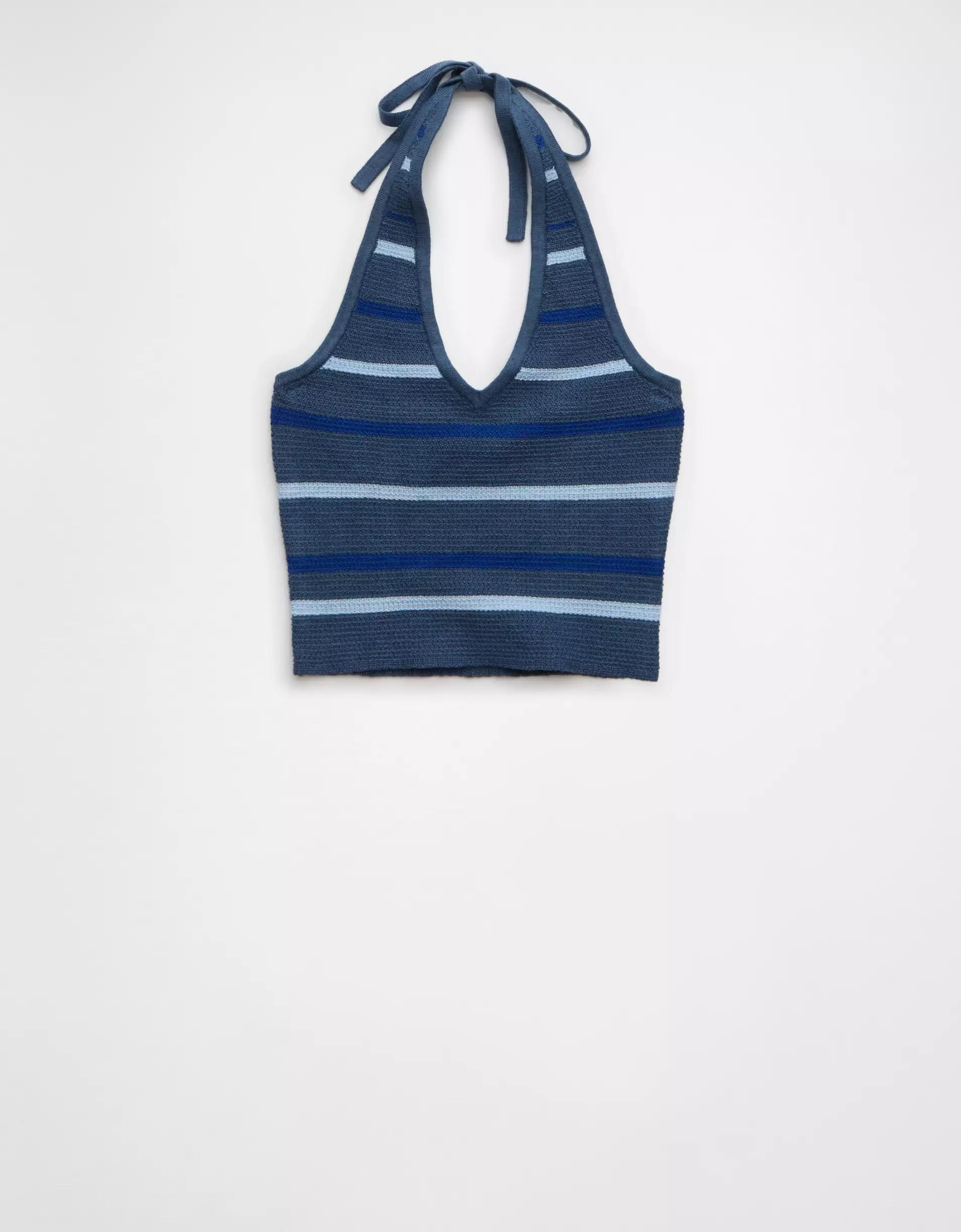 AE Cropped Striped Sweater Halter Top Product Image