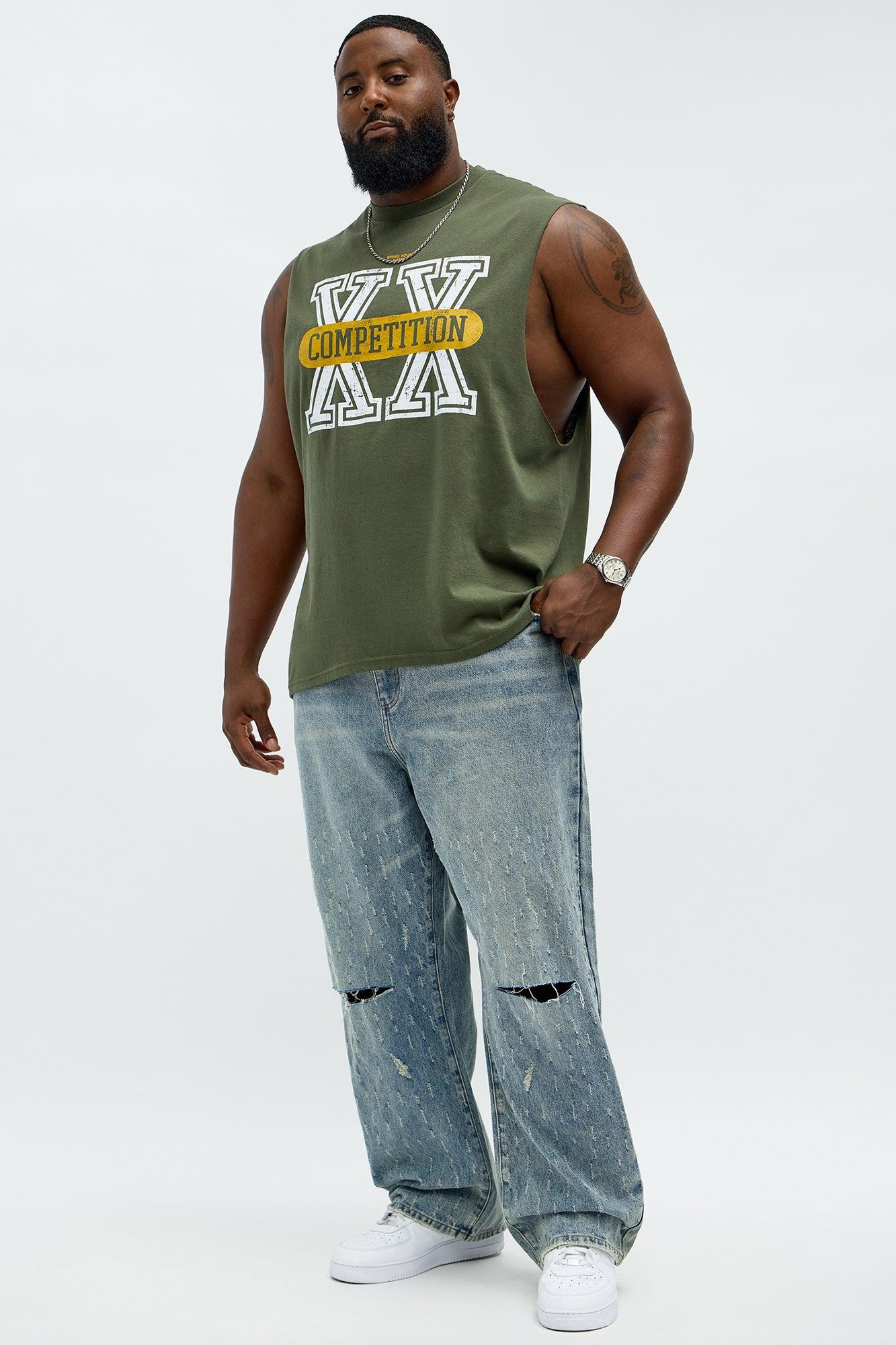 Baggy Scattered Distressed Jeans - Medium Blue Wash Male Product Image