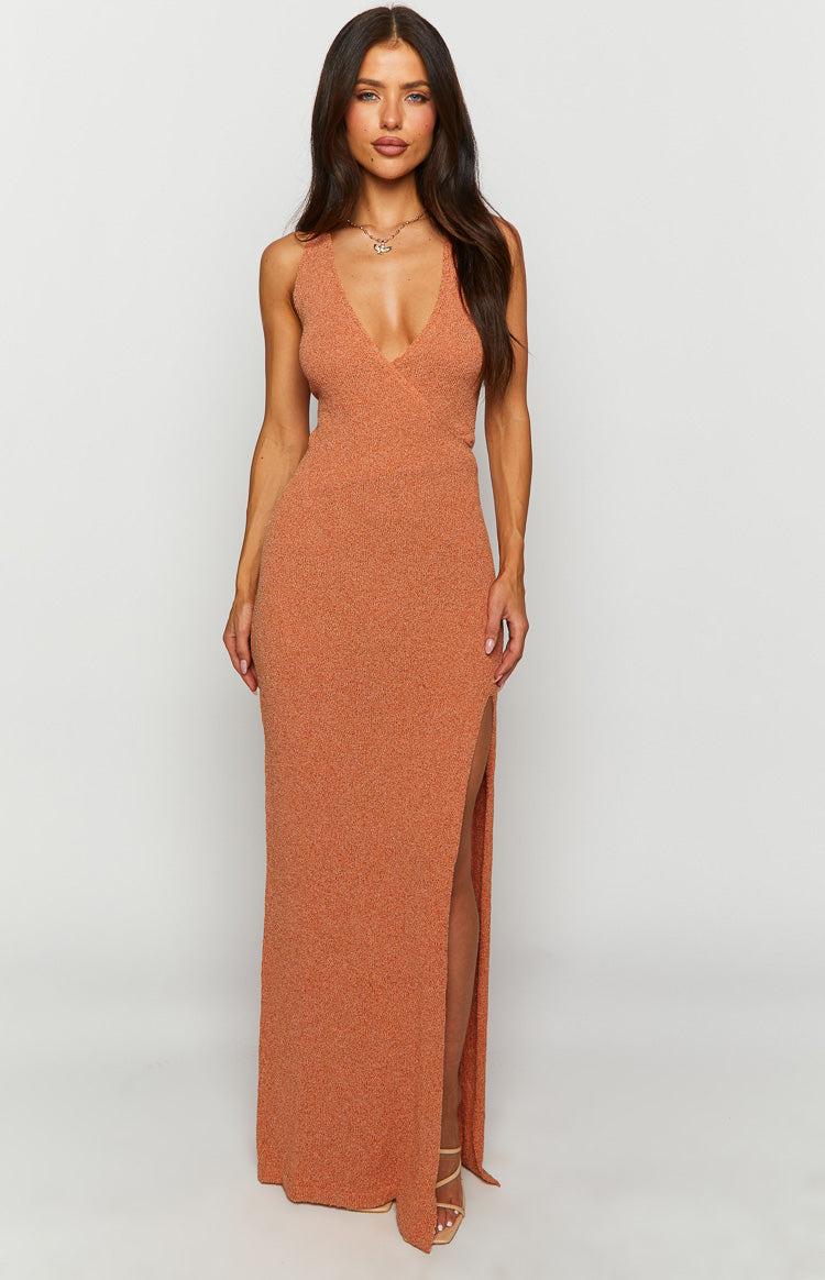 Noa Orange Knit Maxi Dress Product Image