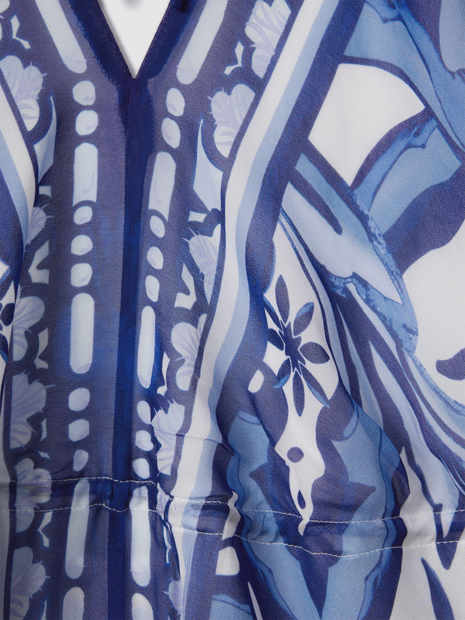 Printed Tie Waist Mini Dress in Blue Product Image