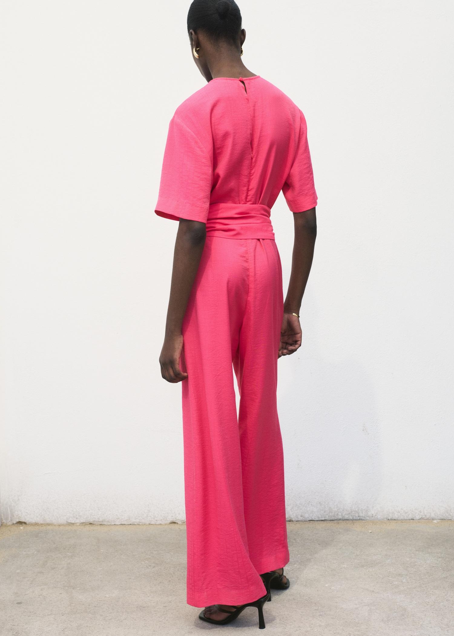 Straight-fit short-sleeved jumpsuit with belt - Women | MANGO USA Product Image