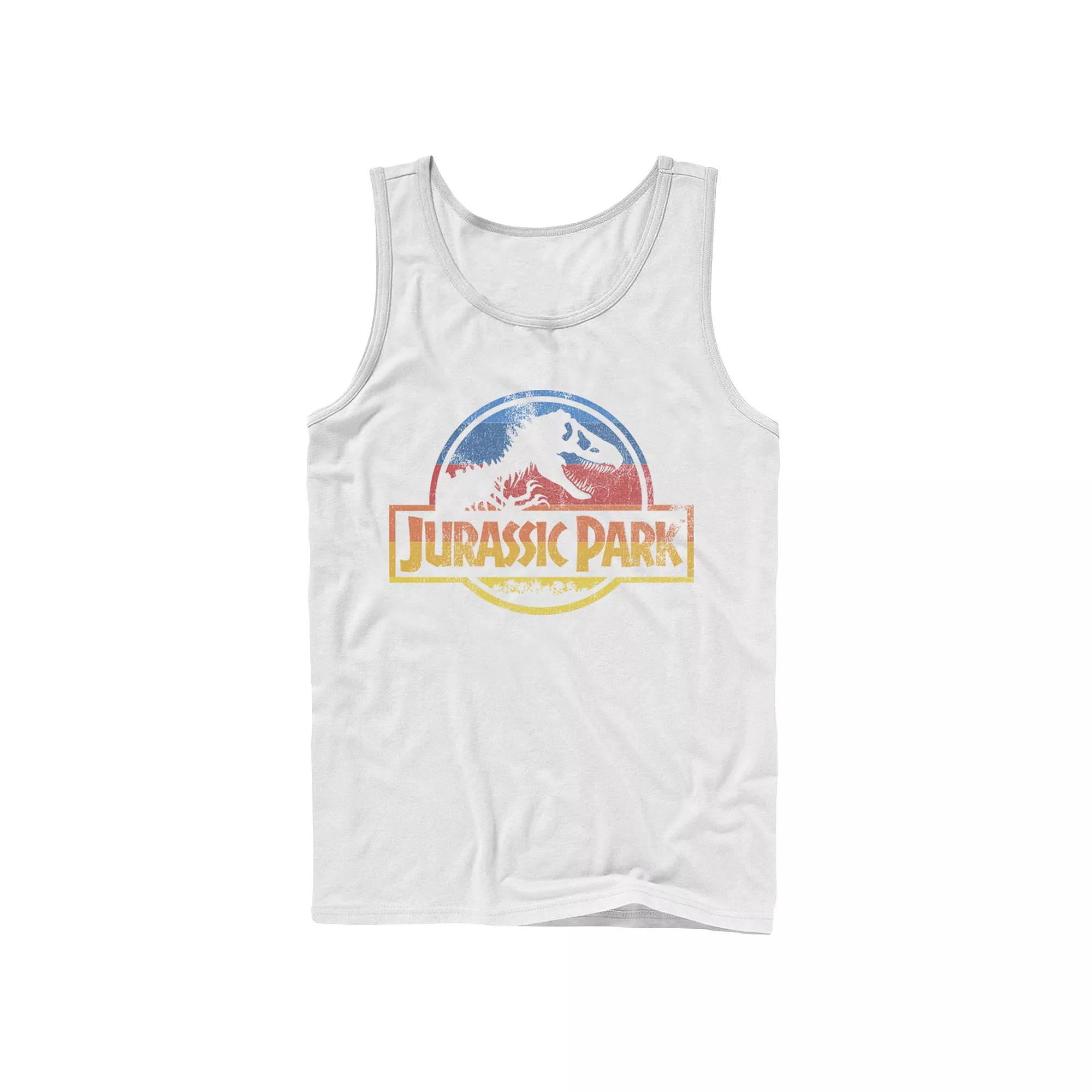 Men's Jurassic Park Retro Distressed Rainbow Logo Tank Top,  Product Image