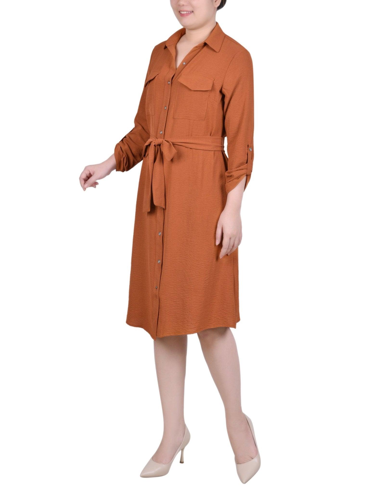 Ginger Bread Long Roll Tab Sleeve Shirtdress Product Image