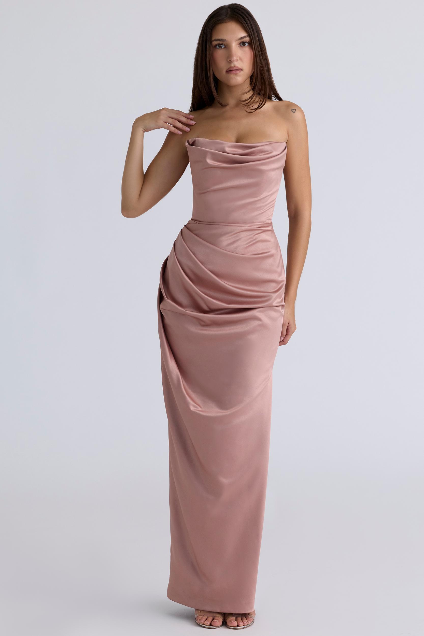 Adrienne  blush satin strapless gown Product Image
