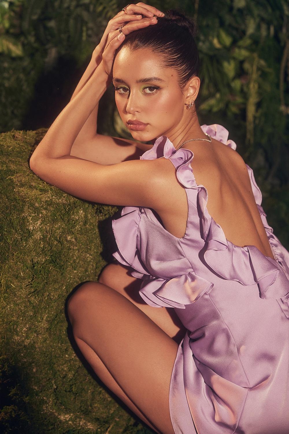 Tink  orchid satin ruffle mini dress - sale Product Image