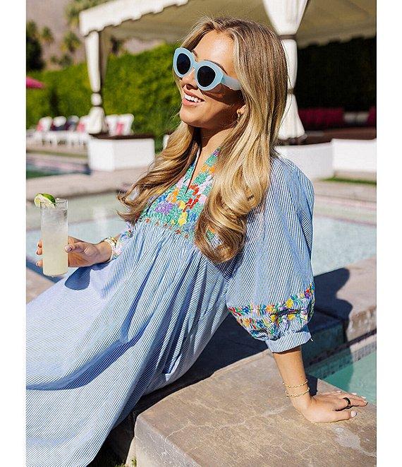 J.Marie Tristen Embroidered Side Slit Striped Pullover Midi Dress Product Image