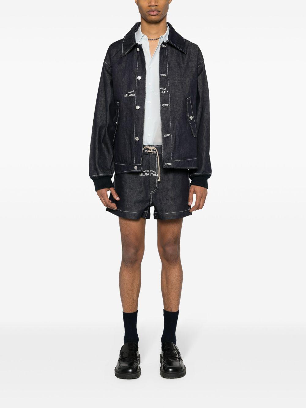 embroidered-logo denim shorts Product Image