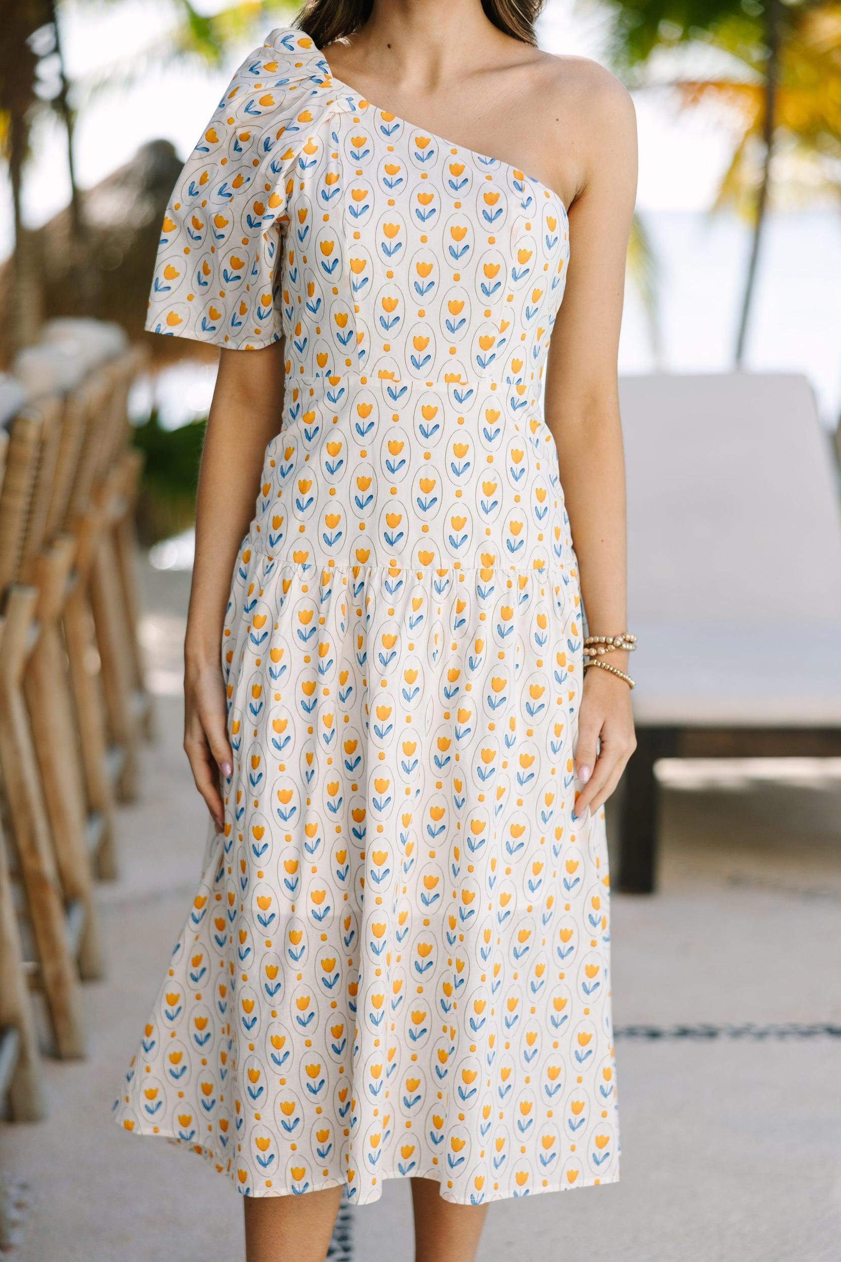From The Top Yellow Polka Dot Midi Dress Female Product Image
