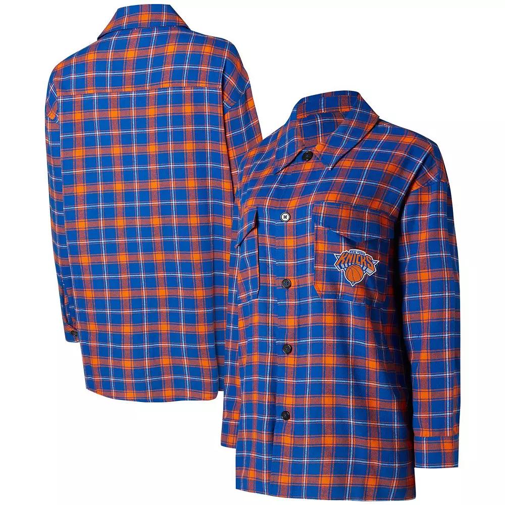 Women's College Concepts Blue/Orange New York Knicks Boyfriend Button-Up Nightshirt,  Product Image