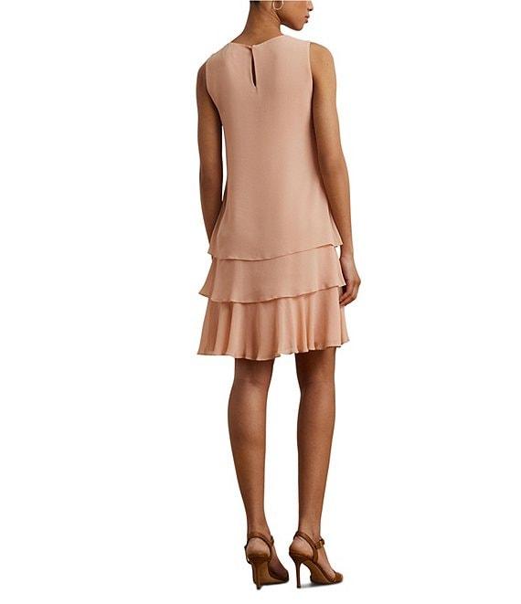 Lauren Ralph Lauren Georgette Crew Neck Sleeveless Tiered Shift Mini Dress Product Image