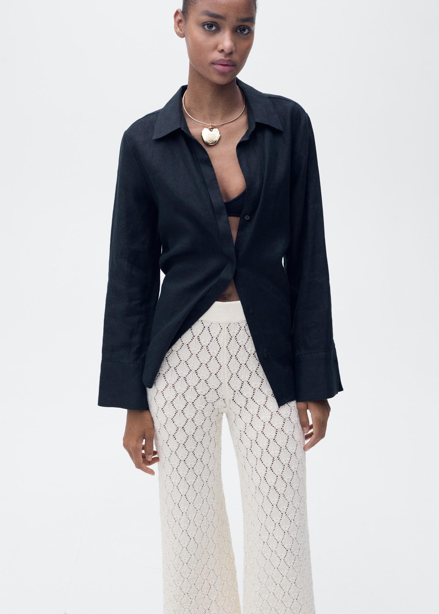 Straight-fit openwork knitted pants - Women | MANGO USA Product Image