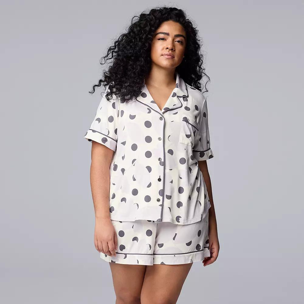 Plus Size Simply Vera Vera Wang Cozy Short Sleeve Notch Collar Pajama Top & Boxer Pajama Shorts Set, Women's, Size: 1XL, Ivory Floral Product Image