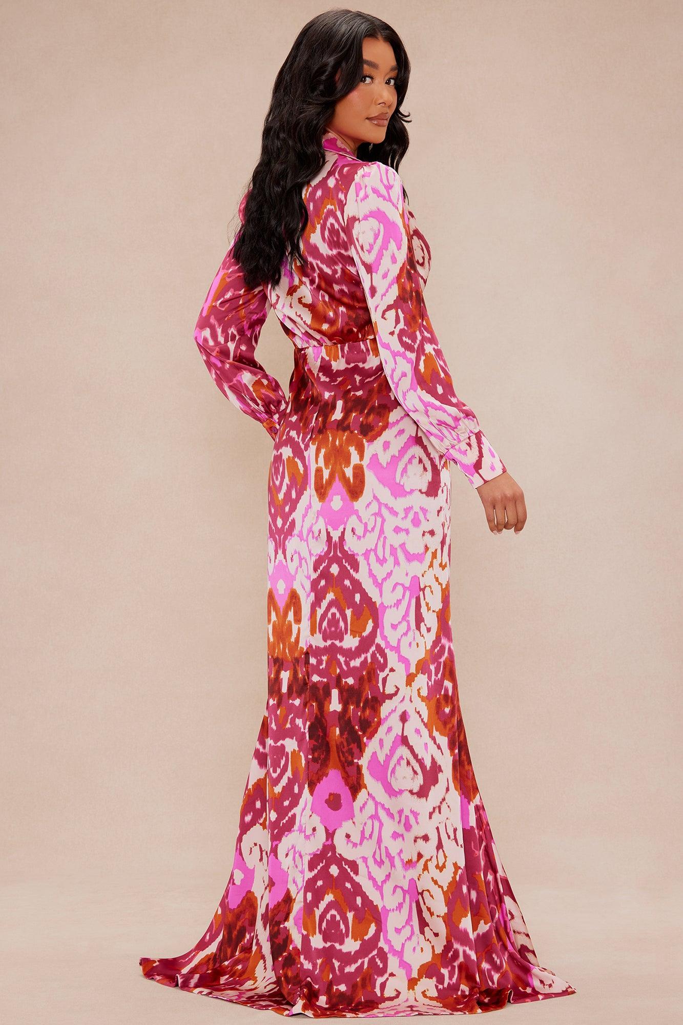 Lienna Satin Maxi Dress - Fuchsia/combo Product Image