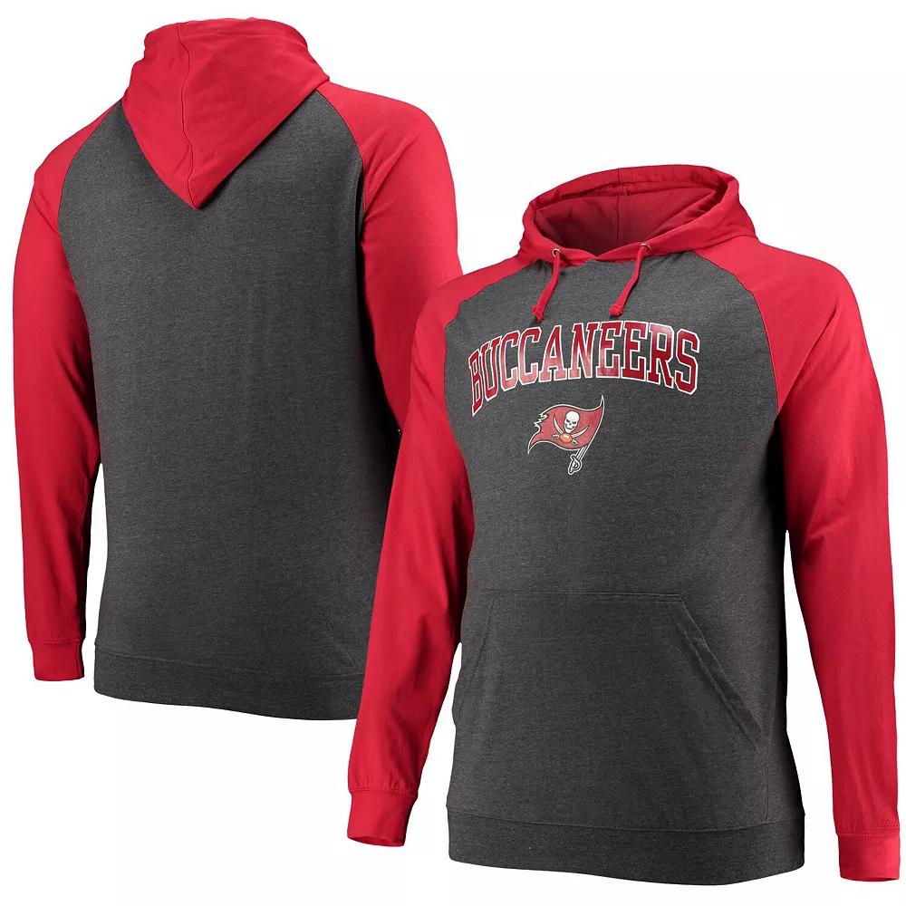Men's Fanatics Branded Red/Heathered Charcoal Tampa Bay Buccaneers Big & Tall Lightweight Raglan Pullover Hoodie, Size: XLT Product Image