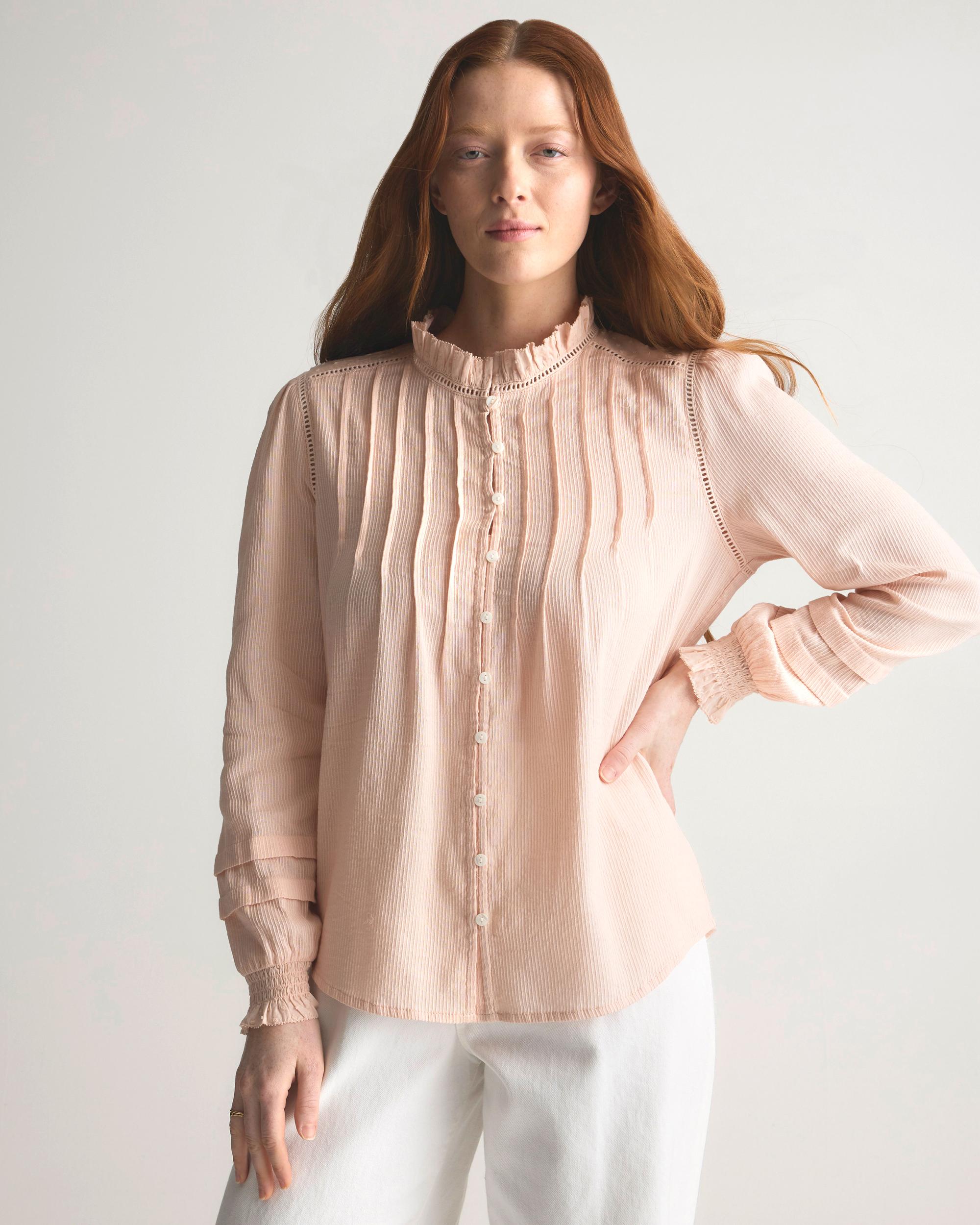 Quince | Women's Organic Textured Cotton Peasant Blouse Organic Cotton Product Image