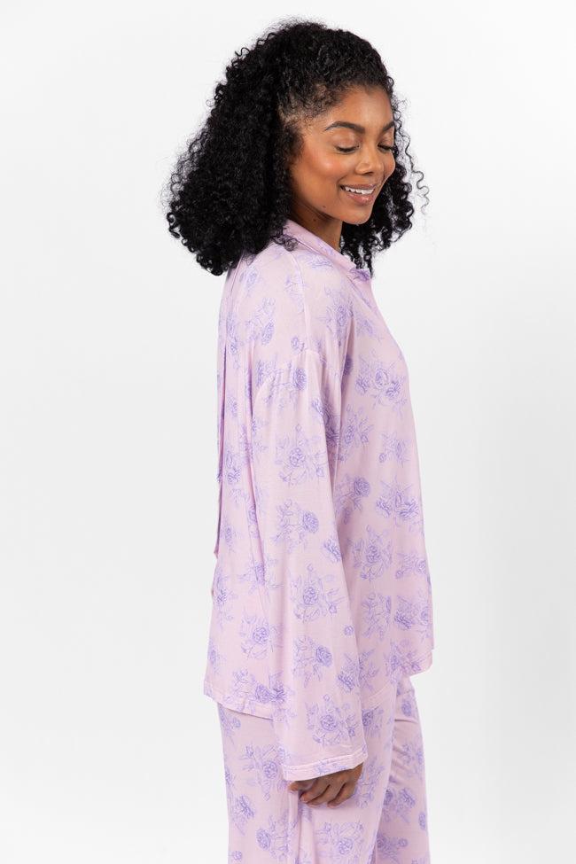 Sweet Dreams In Purple Floral Fantasy Long Sleeve Pajama Top FINAL SALE Product Image