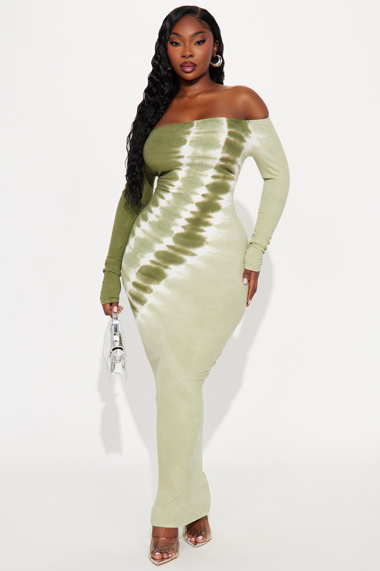 Beatrice Tie Dye Ribbed Maxi Dress - Olive/combo Female Product Image