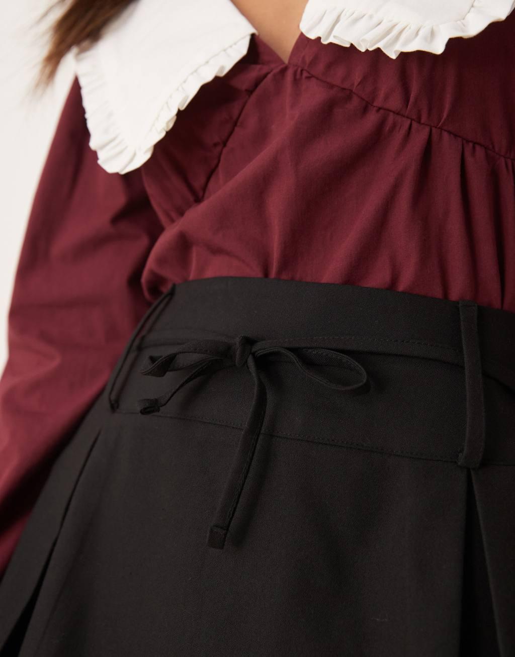 ASOS DESIGN tailored box pleats tie waist mini skirt in black Product Image