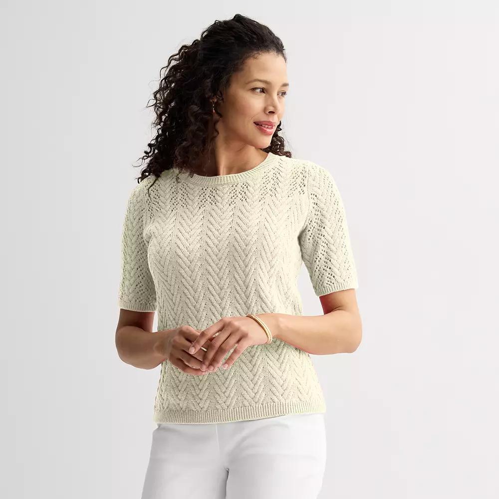 Women's Croft & Barrow® Pointelle Cable Yoke Short Sleeve Pullover Top, Size: XL, Red Wind Product Image