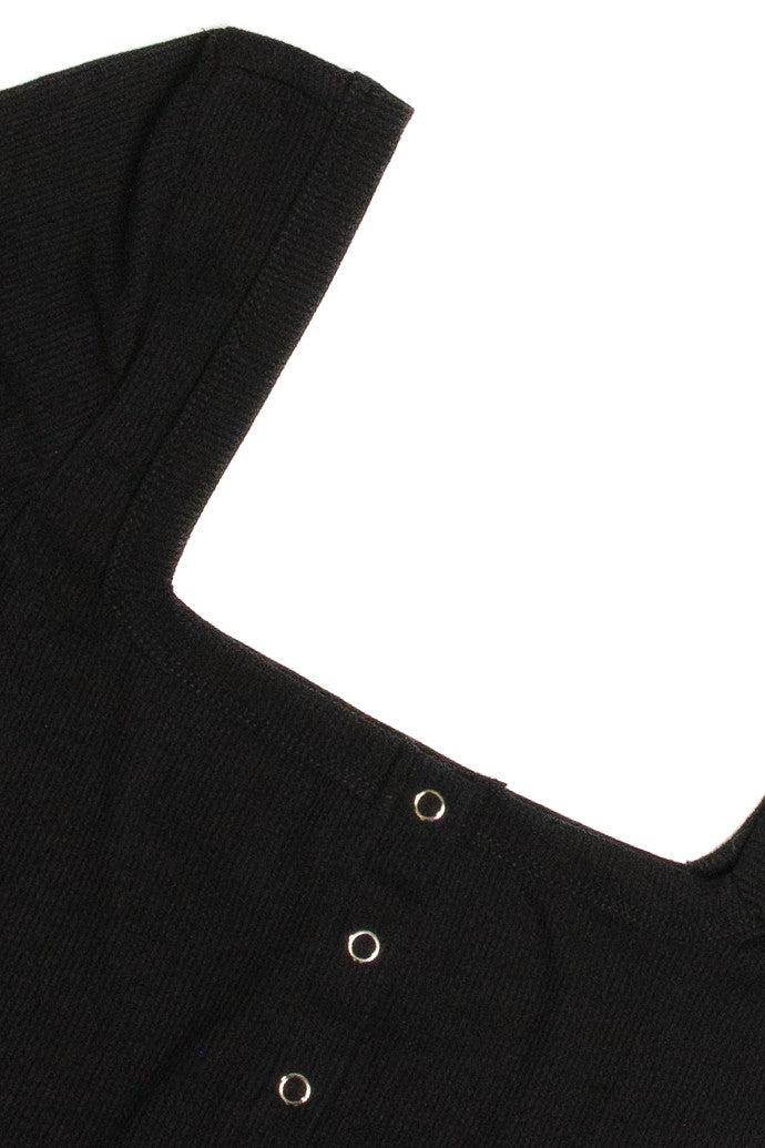 Black Square Neck Button Front Crop Tee Product Image