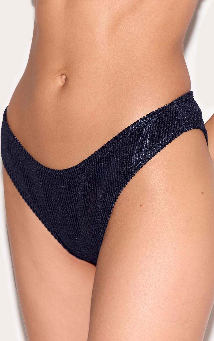 Navy Metallic Crinkle High Leg Bikini Bottoms Product Image