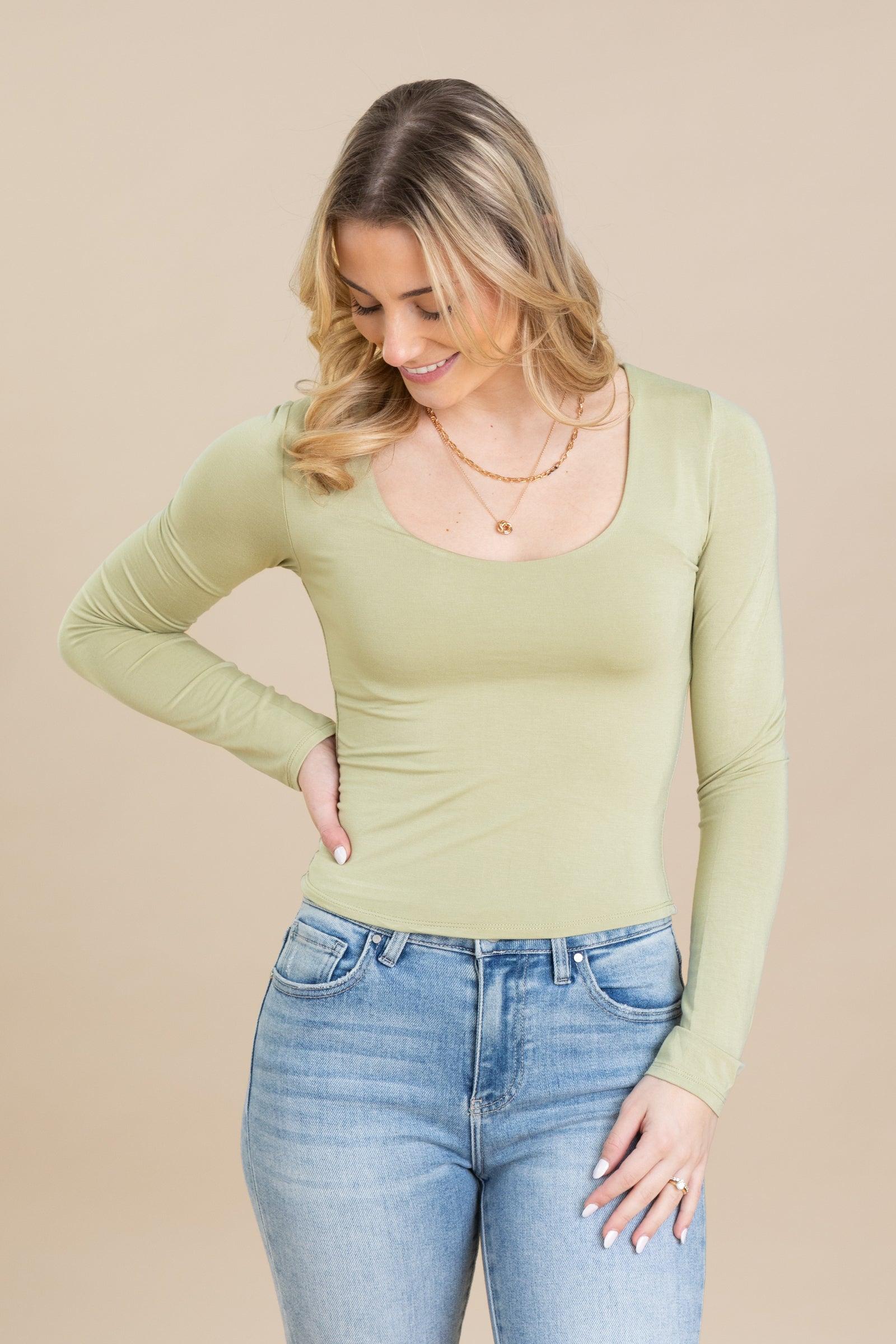 Double Layer Scoop Neck Long Sleeve Top Product Image