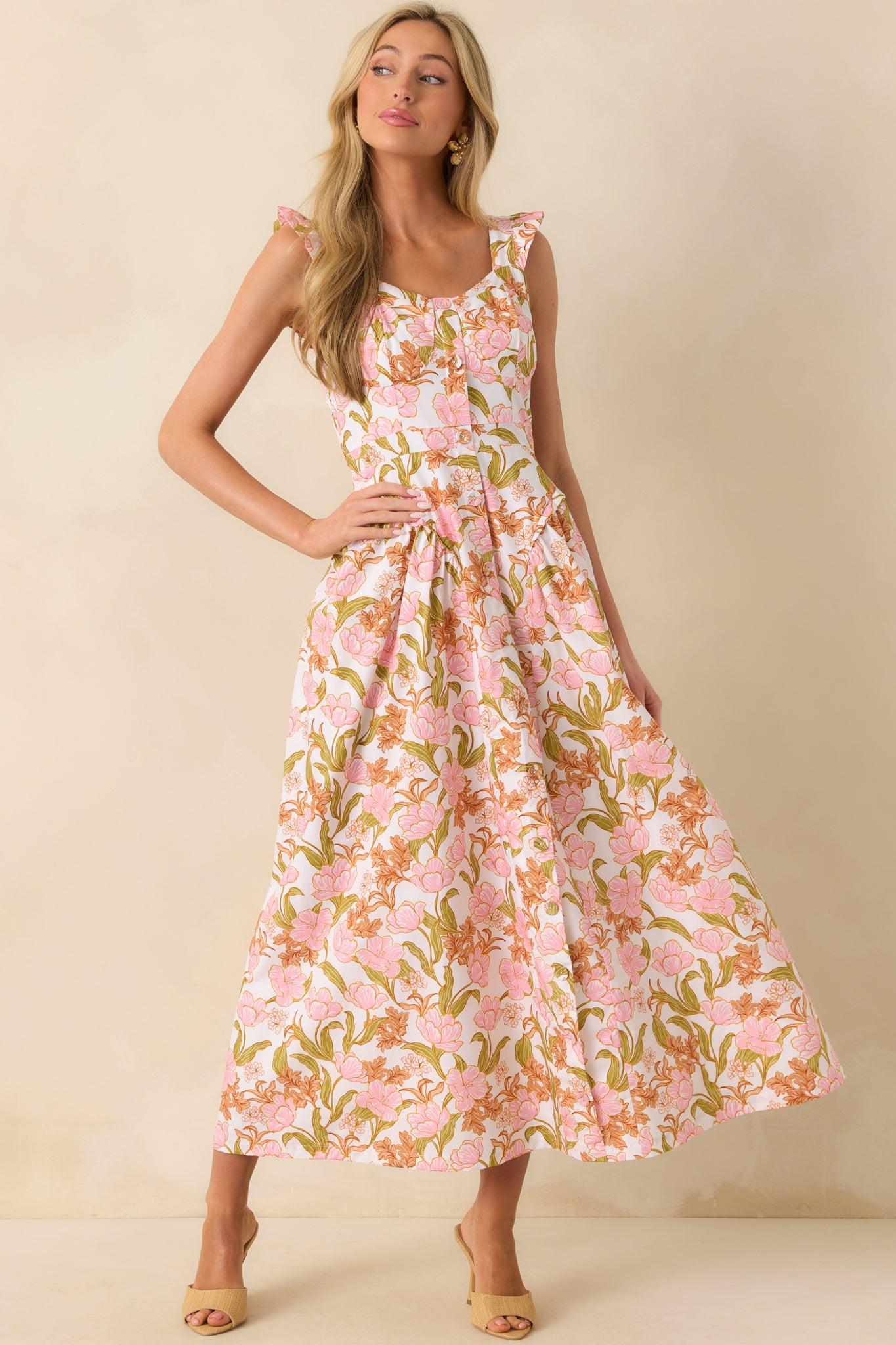 The Main Event Pink Floral Print Cotton Maxi Shirt Dress Product Image