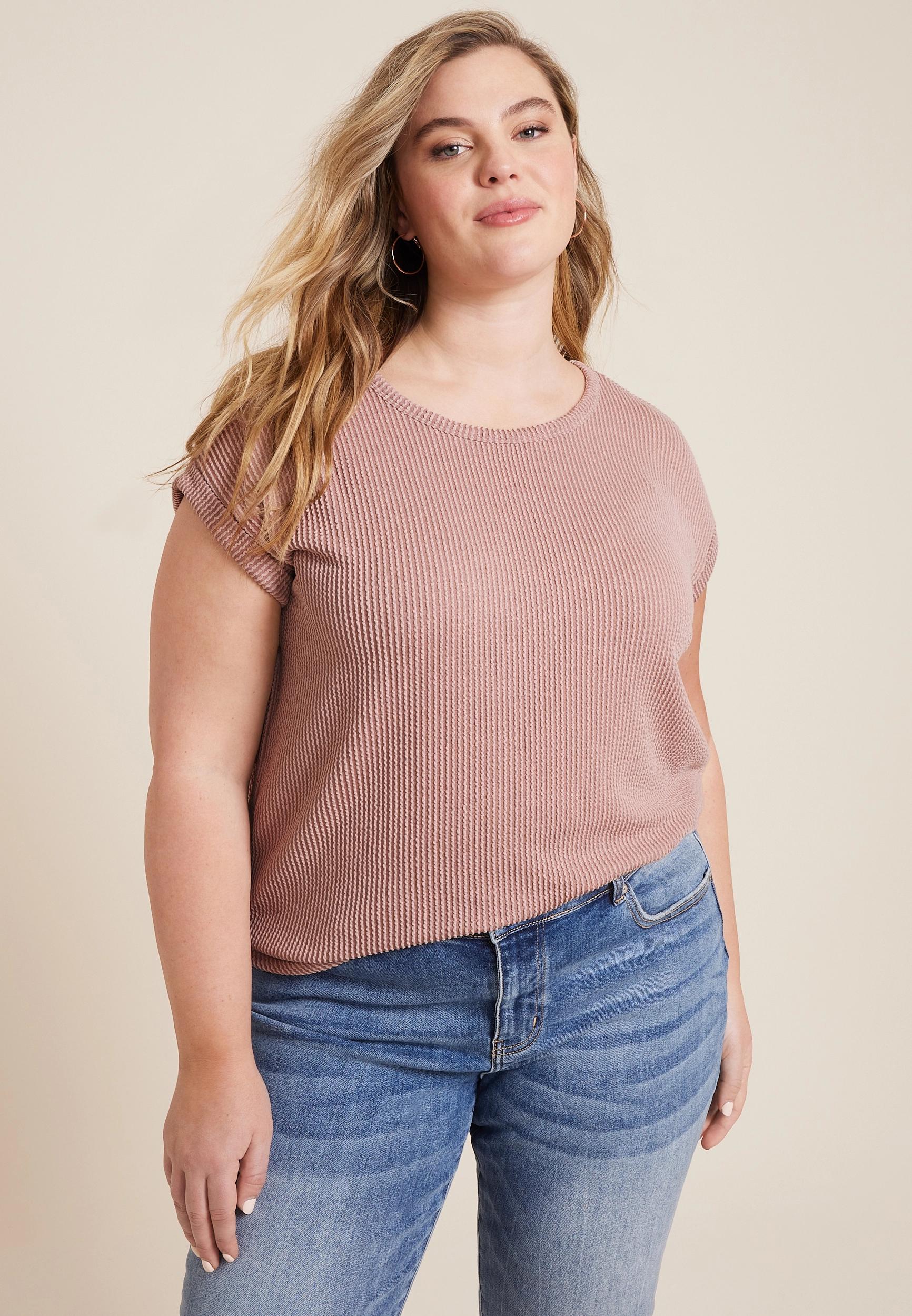 Maurices 4X Plus Size Womens 24/7 Clara Wavy Ribbed Short Sleeve Tee Green Product Image