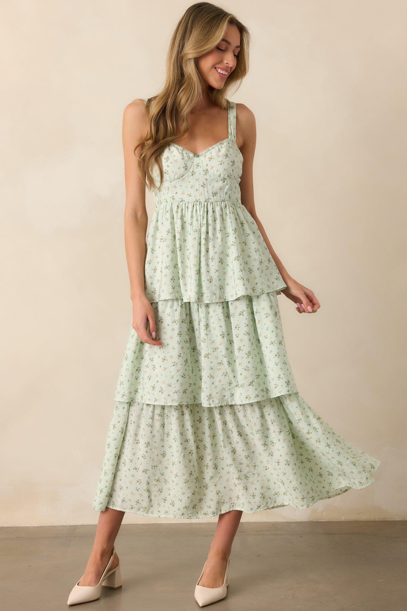 In The Wildflowers Mint Green Floral Tiered Maxi Dress Product Image