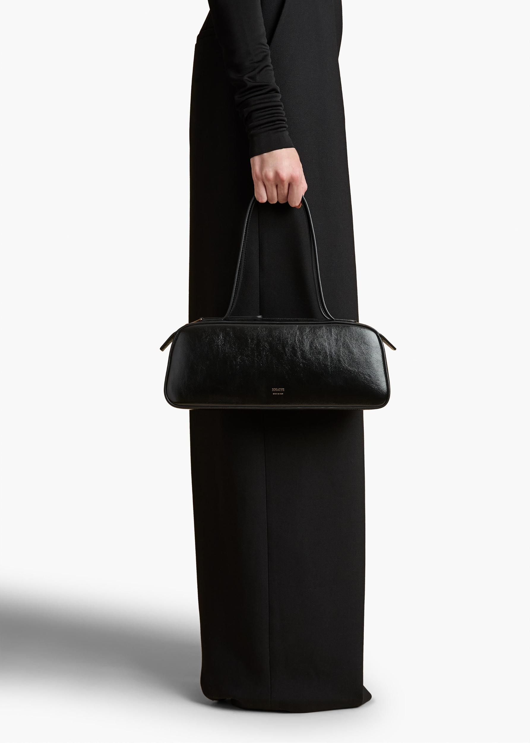 Simona Shoulder Bag in Black Crackle Patent Leather Product Image