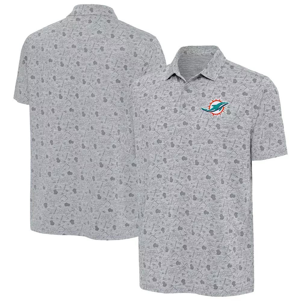 Men's Antigua Heather Gray Miami Dolphins Relentless Polo,  Product Image